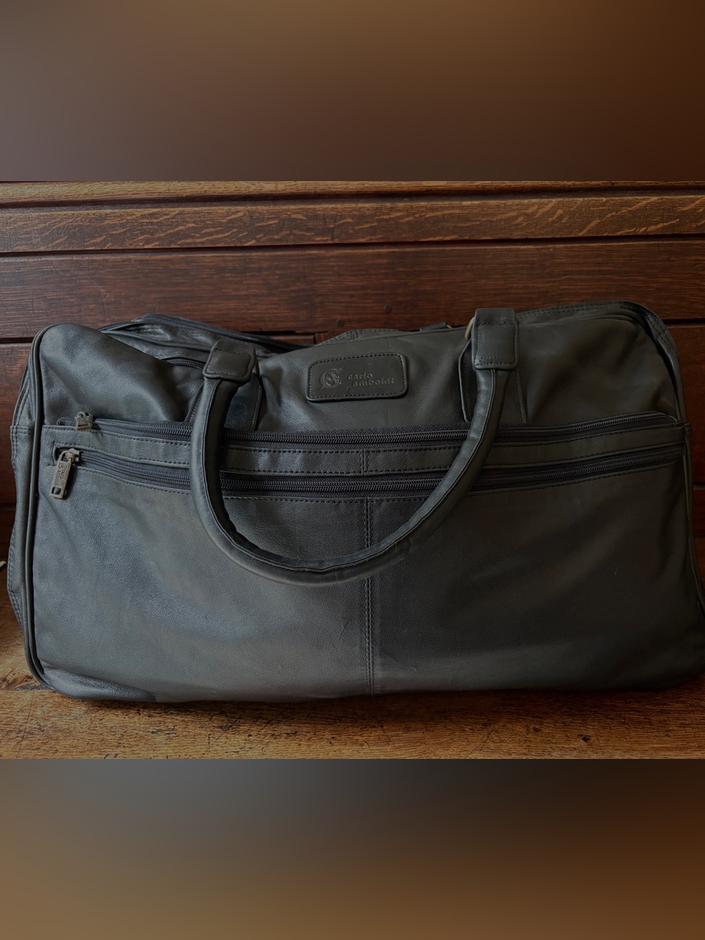 Carlo Amboldi Genuine Leather Black Duffel Bag for Travel, Gym, Work, Carryon